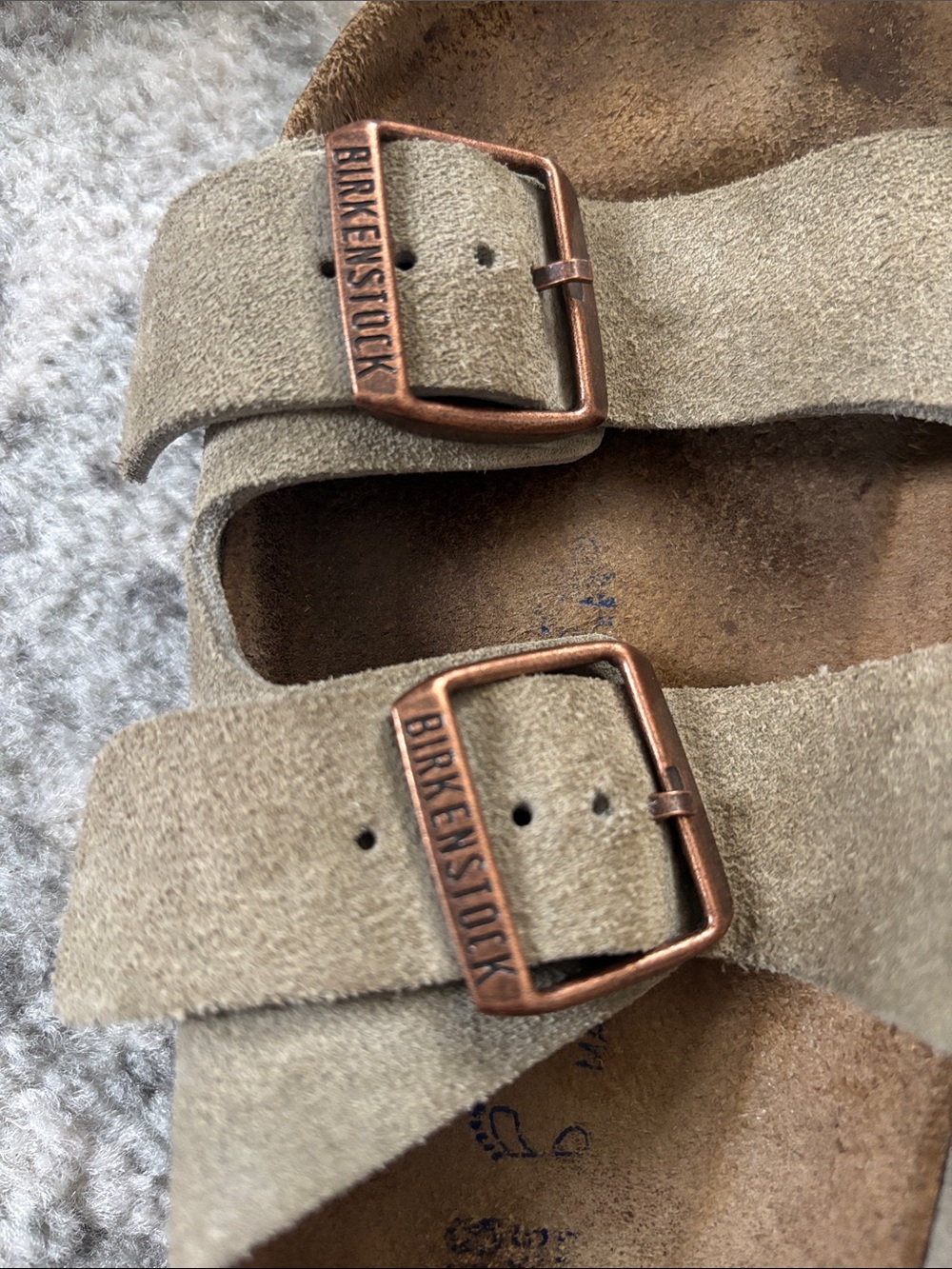 Birkenstock Arizona Two-Strap Sandals in Taupe Suede with Copper Buckles - Picture 4 of 6